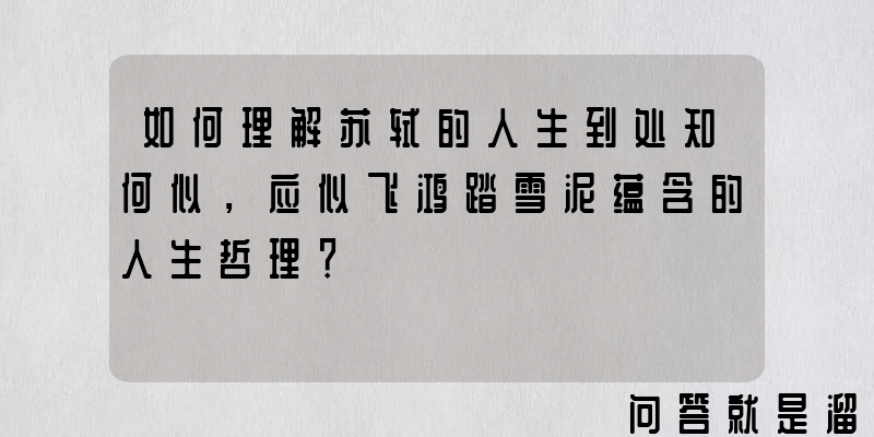 如何理解苏轼的人生到处知何似，应似飞鸿踏雪泥蕴含的人生哲理？